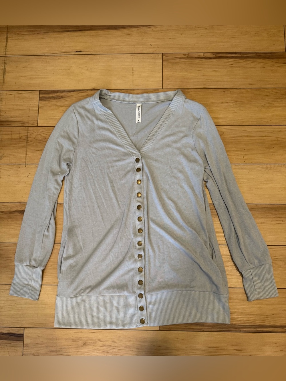 Zenana Outfitters Gray Button-Front V-Neck Cardigan
